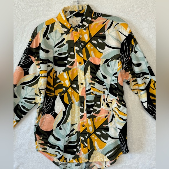 Calia by Carrie Underwood Multi Palm Print Button Down Cover up & Shorts Set XXS - Picture 4 of 16